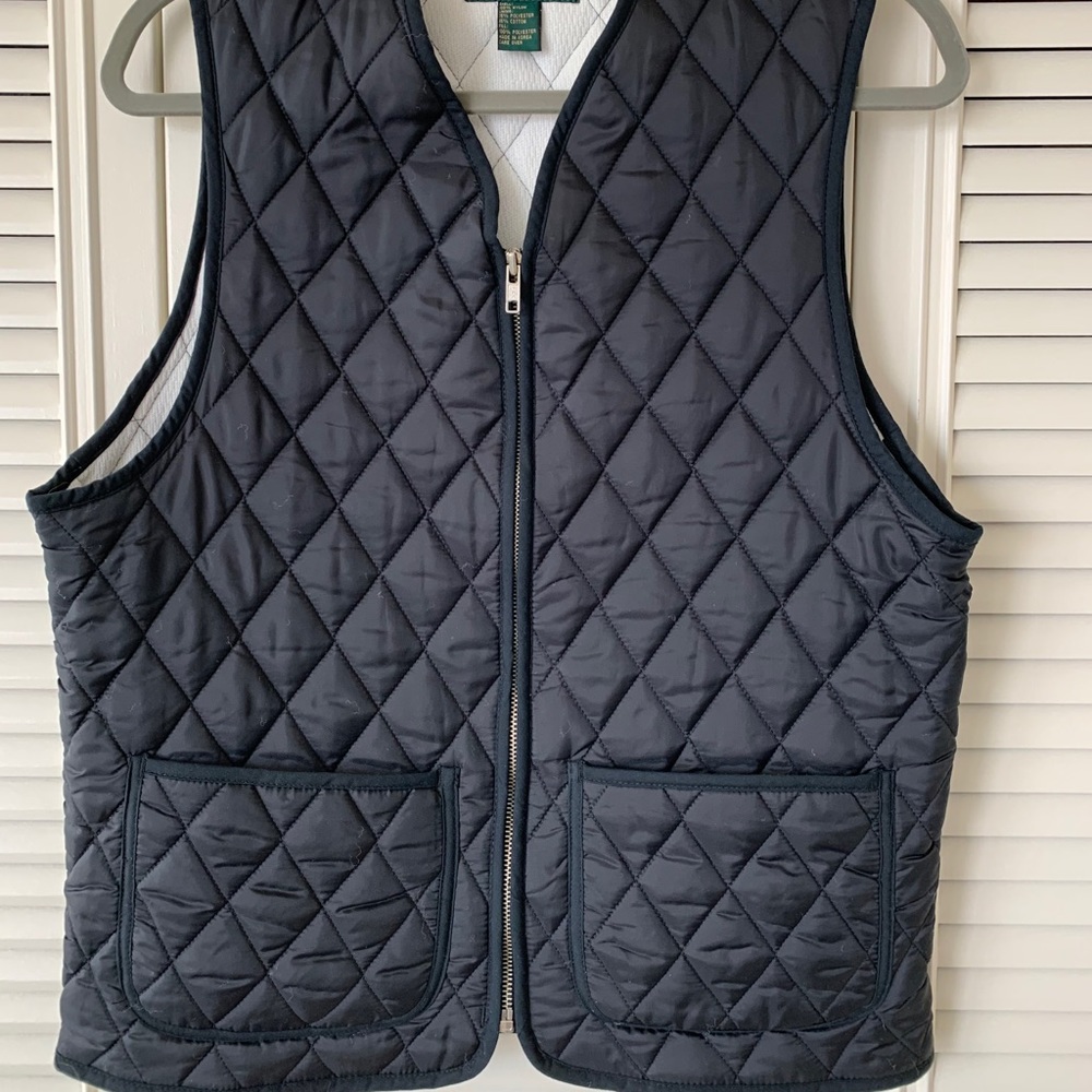 J Crew black, quilt zip, black vest